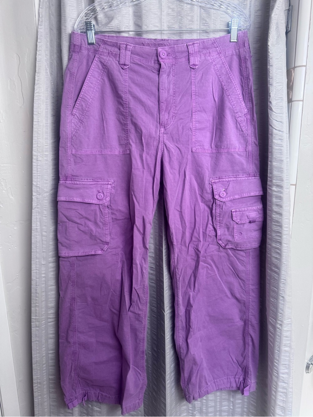 American Eagle Snappy Stretch Baggy Purple Cargo Pants Women’s 14 Short Y2K